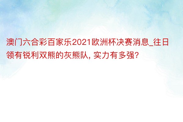 澳门六合彩百家乐2021欧洲杯决赛消息_往日领有锐利双熊的灰熊队, 实力有多强?