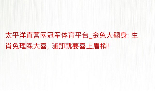 太平洋直营网冠军体育平台_金兔大翻身: 生肖兔理睬大喜, 随即就要喜上眉梢!